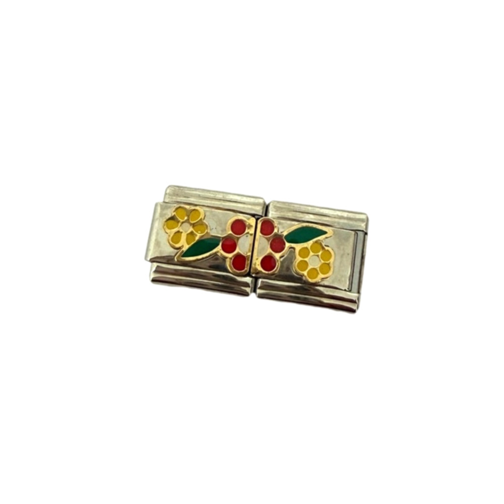 Red Yellow Flowers Italian Charm Bracelet Link 18mm Stainless Steel Y2K NEW